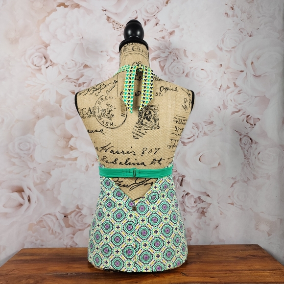 Small Green Prana Geometric Tankini Top - Picture 5 of 11